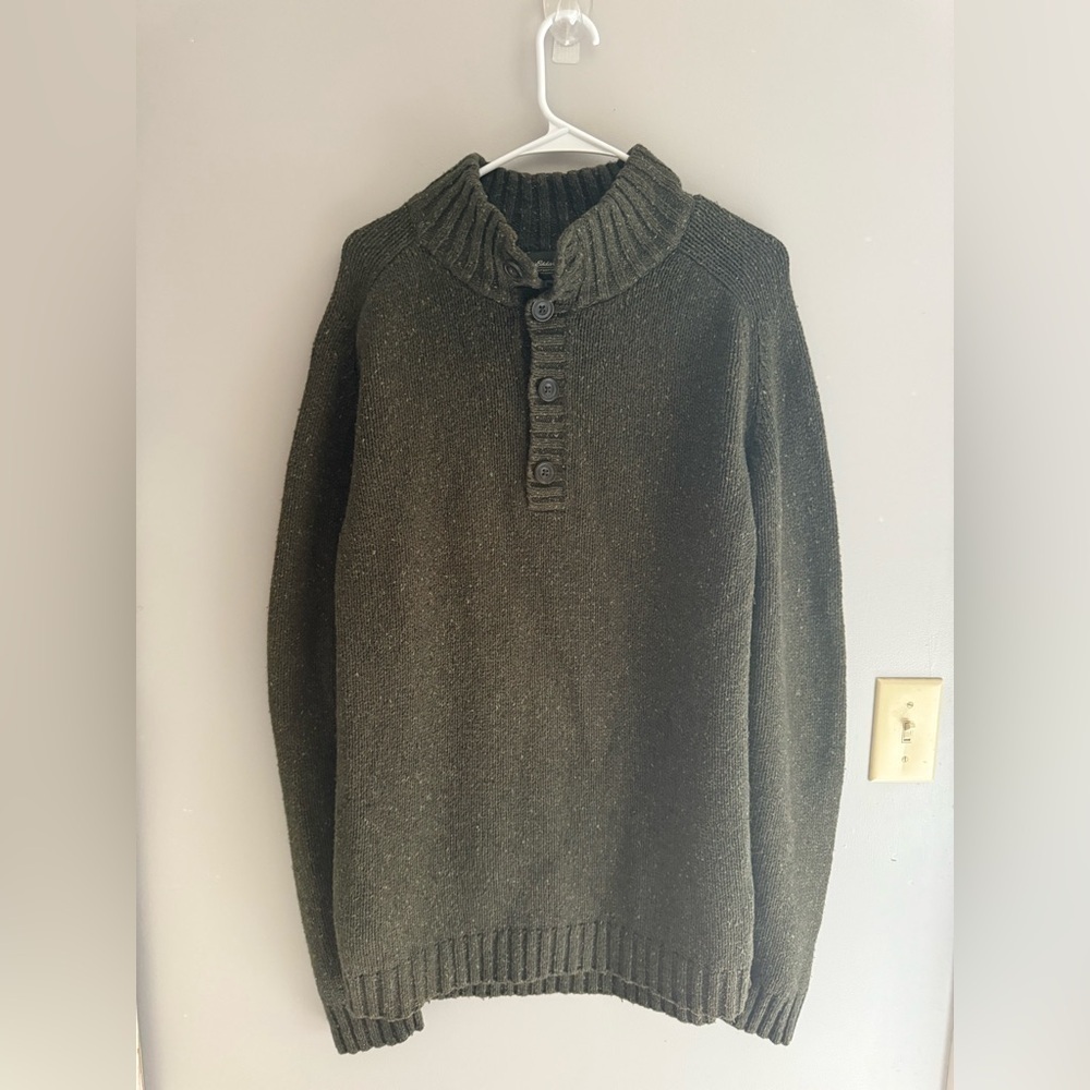 VTG Eddie Bauer Wool Blend Knit Pullover Henley Sweater Men’s SZ L Tall Green
